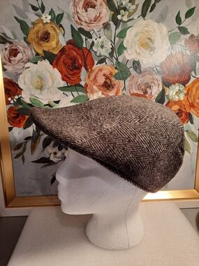 Cotswold Ltd Malta Gray Brown Wool Herringbone Flat Cap Country Hat Cheshire